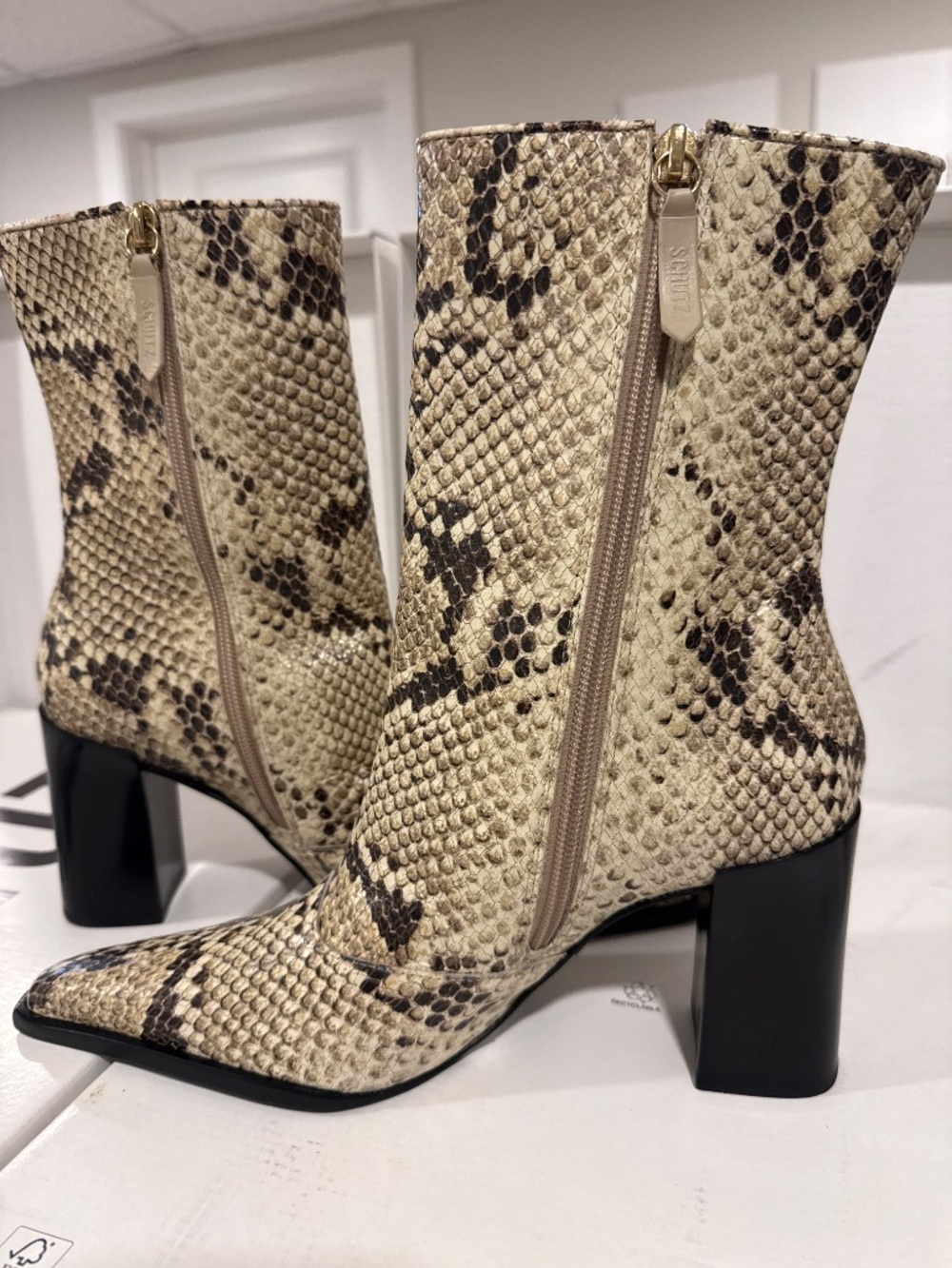 Schutz Raffaela Mid-Calf Snake-Print Leather Boots - Picture 7 of 16